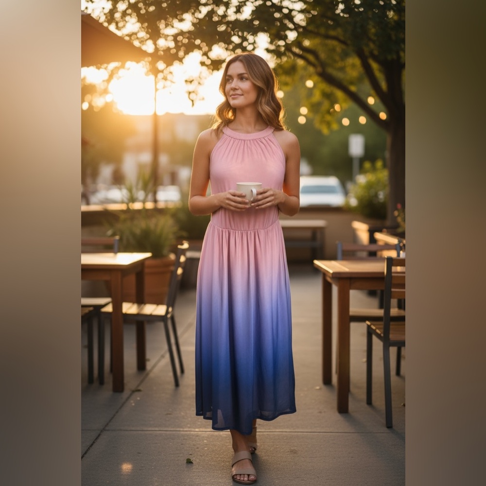 BloomChic Pink and purple Ombre lined Maxi Dress size 10